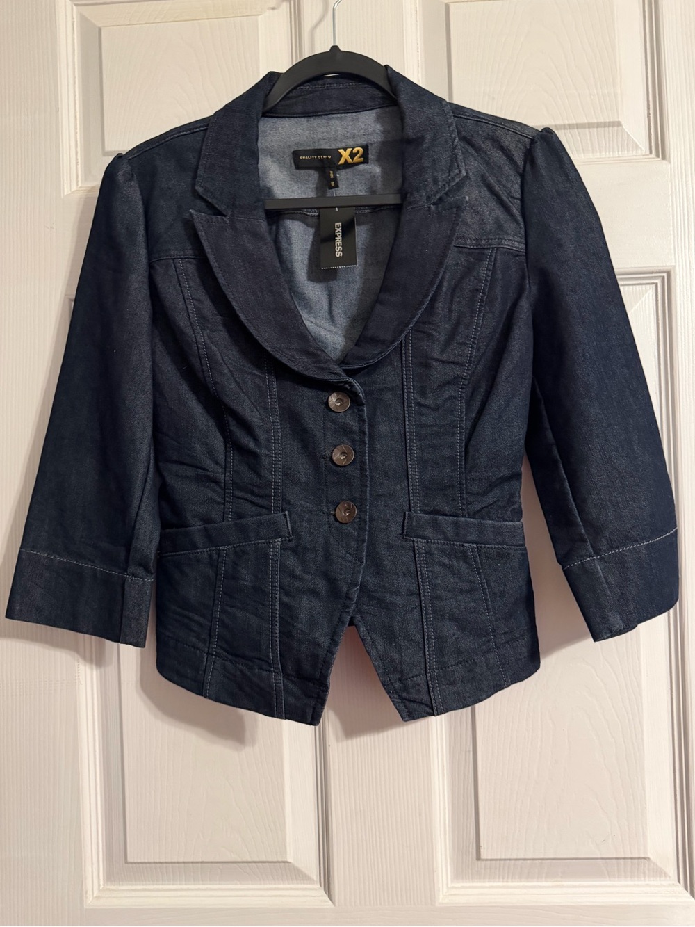 Express X2 Dark Wash Denim Corset Lace-Up Back Blazer NWT Small